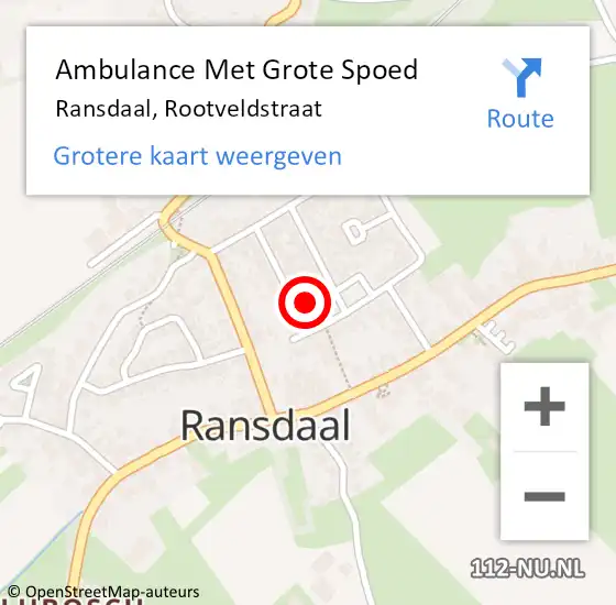 Locatie op kaart van de 112 melding: Ambulance Met Grote Spoed Naar Ransdaal, Rootveldstraat op 15 april 2014 20:12