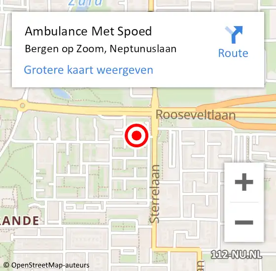 Locatie op kaart van de 112 melding: Ambulance Met Spoed Naar Bergen op Zoom, Neptunuslaan op 6 oktober 2019 01:04