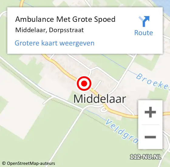 Locatie op kaart van de 112 melding: Ambulance Met Grote Spoed Naar Middelaar, Dorpsstraat op 6 oktober 2019 01:43