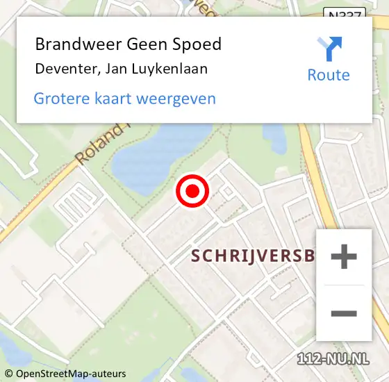 Locatie op kaart van de 112 melding: Brandweer Geen Spoed Naar Deventer, Jan Luykenlaan op 6 oktober 2019 01:46