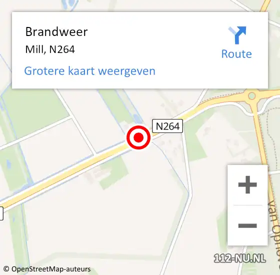 Locatie op kaart van de 112 melding: Brandweer Mill, N264 op 15 april 2014 20:21