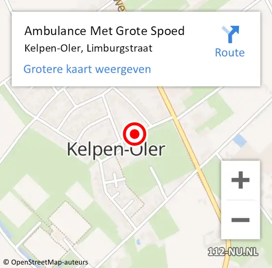 Locatie op kaart van de 112 melding: Ambulance Met Grote Spoed Naar Kelpen-Oler, Limburgstraat op 15 april 2014 20:24