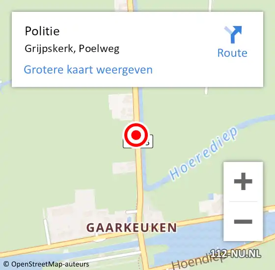 Locatie op kaart van de 112 melding: Politie Grijpskerk, Poelweg op 6 oktober 2019 08:59