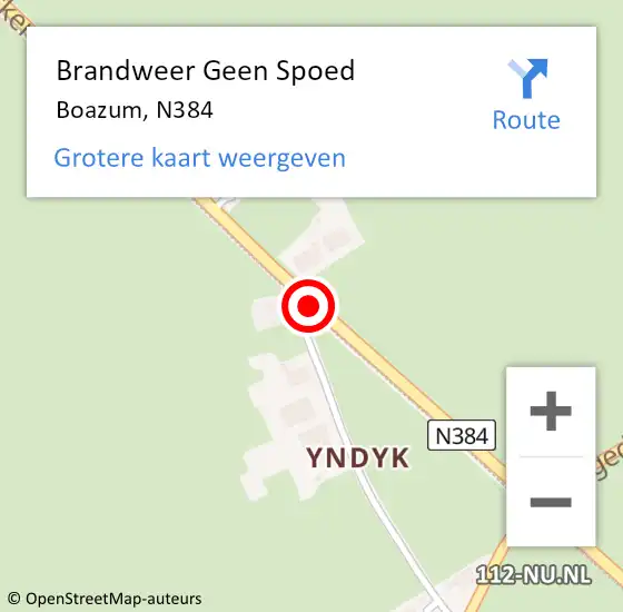 Locatie op kaart van de 112 melding: Brandweer Geen Spoed Naar Boazum, N384 op 6 oktober 2019 13:46