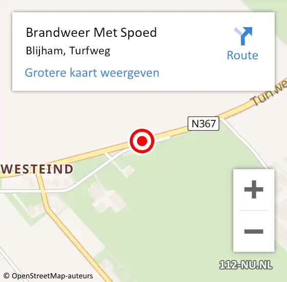 Locatie op kaart van de 112 melding: Brandweer Met Spoed Naar Blijham, Turfweg op 6 oktober 2019 13:51