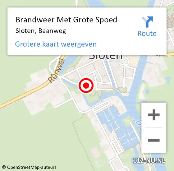 Locatie op kaart van de 112 melding: Brandweer Met Grote Spoed Naar Sloten, Baanweg op 6 oktober 2019 14:51