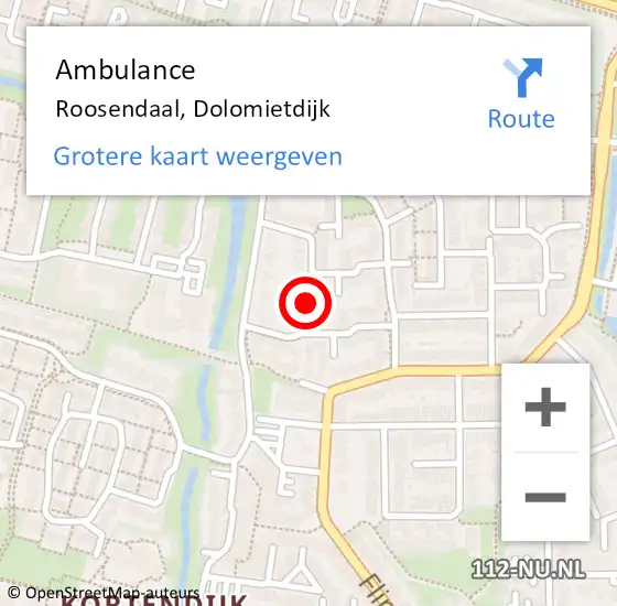 Locatie op kaart van de 112 melding: Ambulance Roosendaal, Dolomietdijk op 6 oktober 2019 15:20