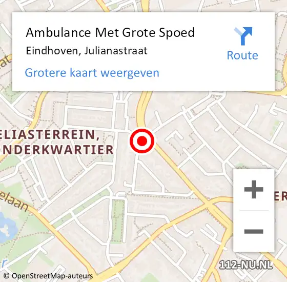 Locatie op kaart van de 112 melding: Ambulance Met Grote Spoed Naar Eindhoven, Julianastraat op 6 oktober 2019 15:27