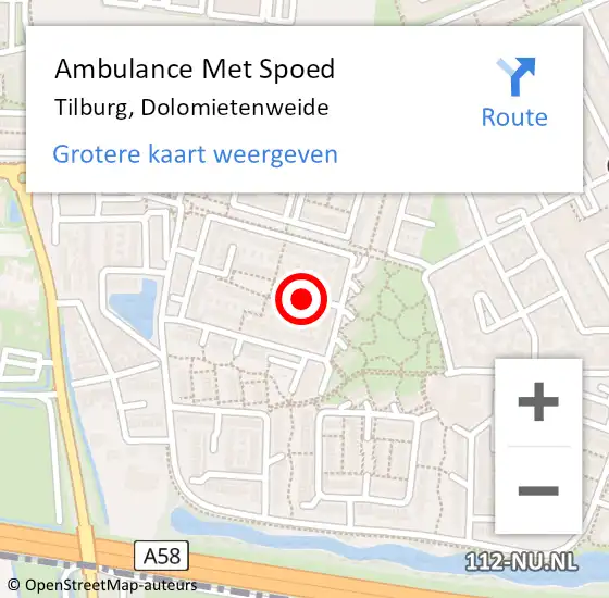 Locatie op kaart van de 112 melding: Ambulance Met Spoed Naar Tilburg, Dolomietenweide op 6 oktober 2019 17:05