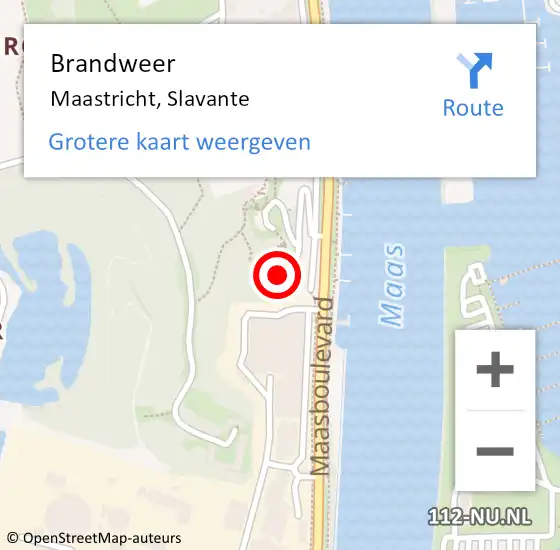 Locatie op kaart van de 112 melding: Brandweer Maastricht, Slavante op 15 april 2014 21:48