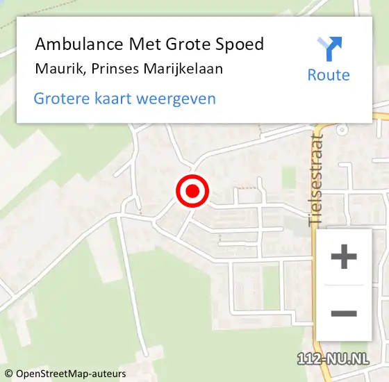 Locatie op kaart van de 112 melding: Ambulance Met Grote Spoed Naar Maurik, Prinses Marijkelaan op 15 april 2014 22:01