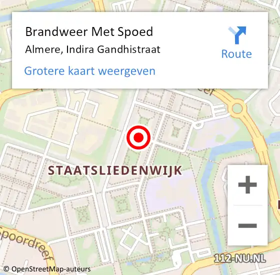 Locatie op kaart van de 112 melding: Brandweer Met Spoed Naar Almere, Indira Gandhistraat op 6 oktober 2019 19:59