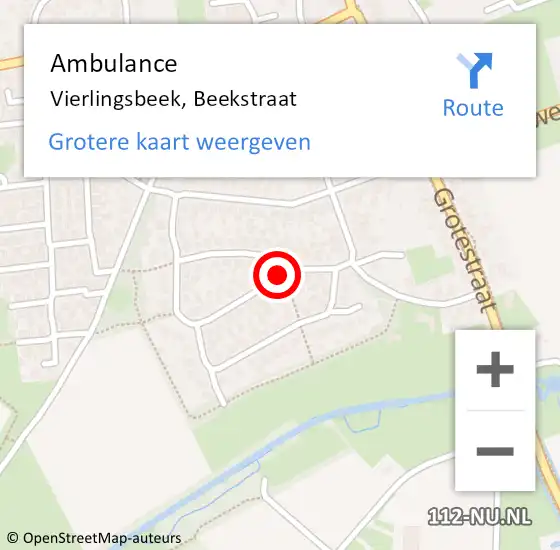 Locatie op kaart van de 112 melding: Ambulance Vierlingsbeek, Beekstraat op 6 oktober 2019 20:07