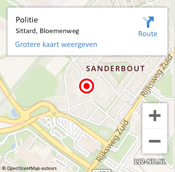 Locatie op kaart van de 112 melding: Politie Sittard, Bloemenweg op 6 oktober 2019 22:15