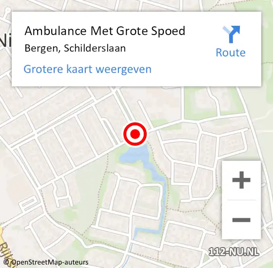 Locatie op kaart van de 112 melding: Ambulance Met Grote Spoed Naar Bergen, Schilderslaan op 7 oktober 2019 00:39