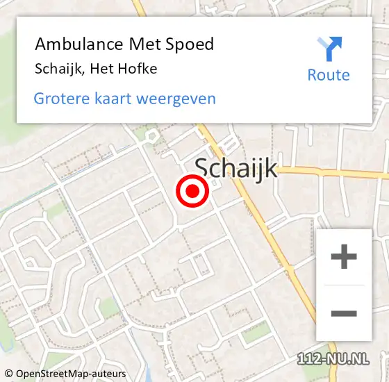 Locatie op kaart van de 112 melding: Ambulance Met Spoed Naar Schaijk, Het Hofke op 7 oktober 2019 01:37