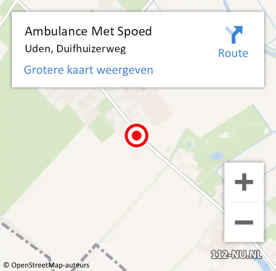 Locatie op kaart van de 112 melding: Ambulance Met Spoed Naar Uden, Duifhuizerweg op 7 oktober 2019 04:51