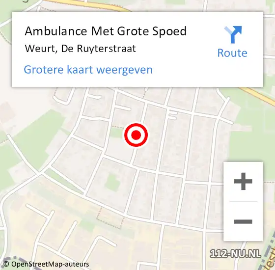 Locatie op kaart van de 112 melding: Ambulance Met Grote Spoed Naar Weurt, De Ruyterstraat op 7 oktober 2019 07:07