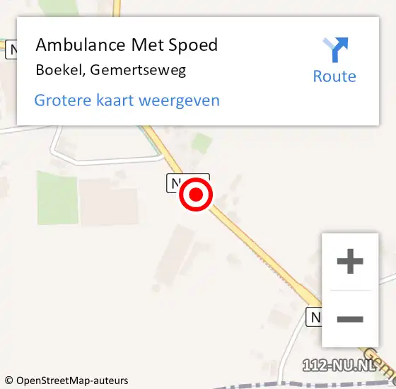 Locatie op kaart van de 112 melding: Ambulance Met Spoed Naar Boekel, Gemertseweg op 7 oktober 2019 07:34