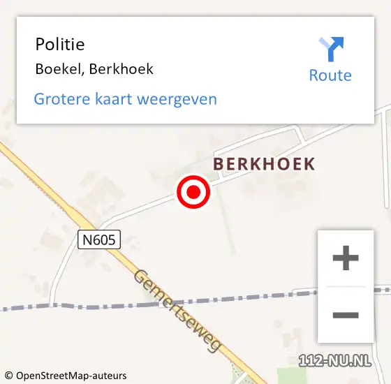 Locatie op kaart van de 112 melding: Politie Boekel, Berkhoek op 7 oktober 2019 07:35