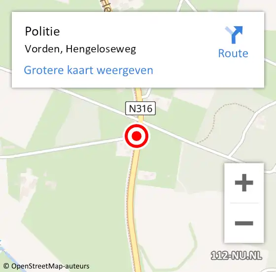 Locatie op kaart van de 112 melding: Politie Vorden, Hengeloseweg op 7 oktober 2019 08:49