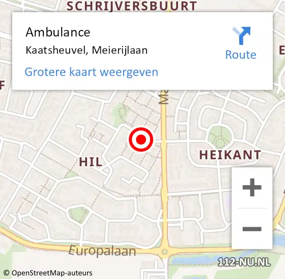 Locatie op kaart van de 112 melding: Ambulance Kaatsheuvel, Meierijlaan op 7 oktober 2019 09:24