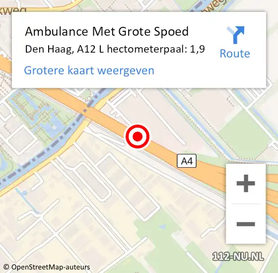 Locatie op kaart van de 112 melding: Ambulance Met Grote Spoed Naar Den Haag, A12 R hectometerpaal: 3,0 op 7 oktober 2019 10:37