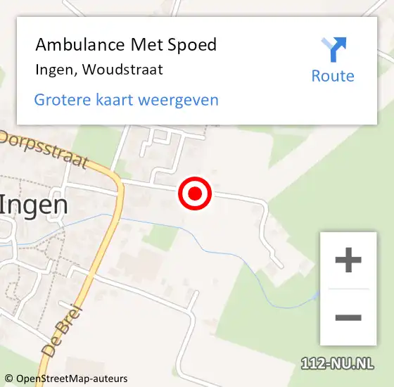 Locatie op kaart van de 112 melding: Ambulance Met Spoed Naar Ingen, Woudstraat op 7 oktober 2019 11:33