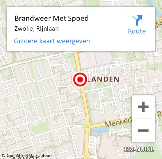 Locatie op kaart van de 112 melding: Brandweer Met Spoed Naar Zwolle, Rijnlaan op 7 oktober 2019 11:44