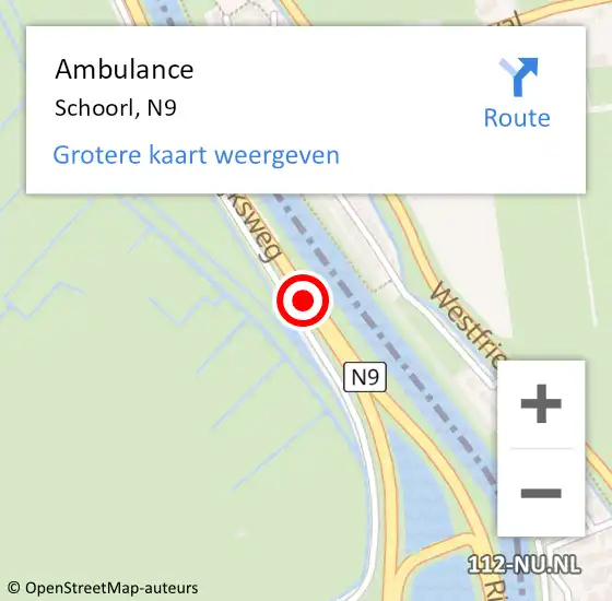 Locatie op kaart van de 112 melding: Ambulance Schoorl, N9 op 7 oktober 2019 12:16