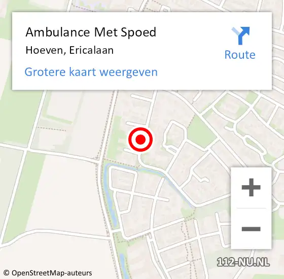 Locatie op kaart van de 112 melding: Ambulance Met Spoed Naar Hoeven, Ericalaan op 7 oktober 2019 12:47