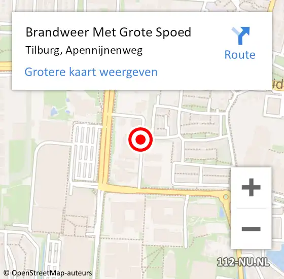 Locatie op kaart van de 112 melding: Brandweer Met Grote Spoed Naar Tilburg, Apennijnenweg op 7 oktober 2019 15:56