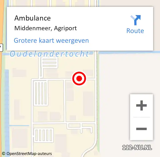 Locatie op kaart van de 112 melding: Ambulance Middenmeer, Agriport op 7 oktober 2019 16:43