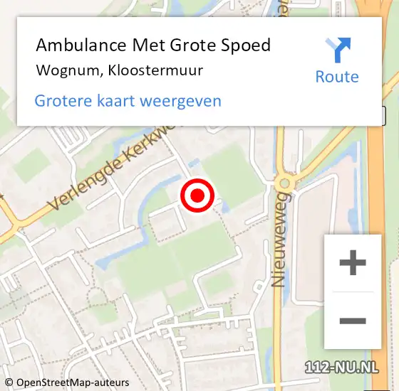 Locatie op kaart van de 112 melding: Ambulance Met Grote Spoed Naar Wognum, Kloostermuur op 7 oktober 2019 17:42