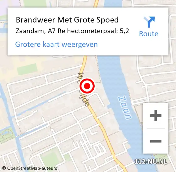 Locatie op kaart van de 112 melding: Brandweer Met Grote Spoed Naar Zaandam, A7 Re op 7 oktober 2019 18:17