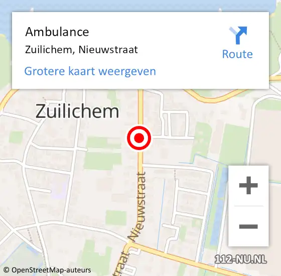 Locatie op kaart van de 112 melding: Ambulance Zuilichem, Nieuwstraat op 7 oktober 2019 18:21