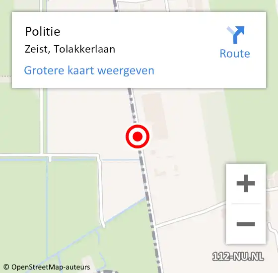 Locatie op kaart van de 112 melding: Politie Zeist, Tolakkerlaan op 7 oktober 2019 18:23