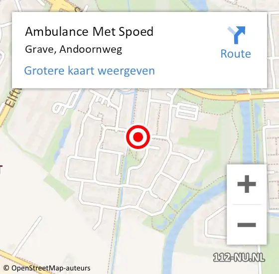 Locatie op kaart van de 112 melding: Ambulance Met Spoed Naar Grave, Andoornweg op 7 oktober 2019 19:20