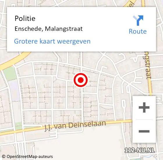 Locatie op kaart van de 112 melding: Politie Enschede, Malangstraat op 7 oktober 2019 22:02