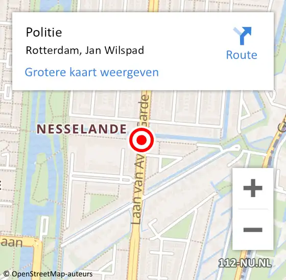 Locatie op kaart van de 112 melding: Politie Rotterdam, Jan Wilspad op 7 oktober 2019 22:39