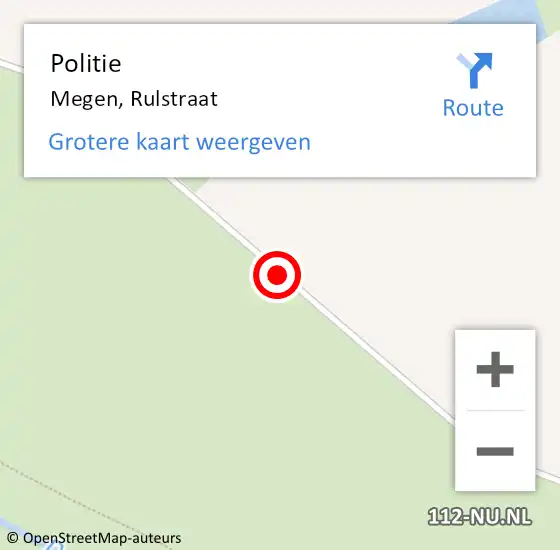 Locatie op kaart van de 112 melding: Politie Megen, Rulstraat op 7 oktober 2019 22:44