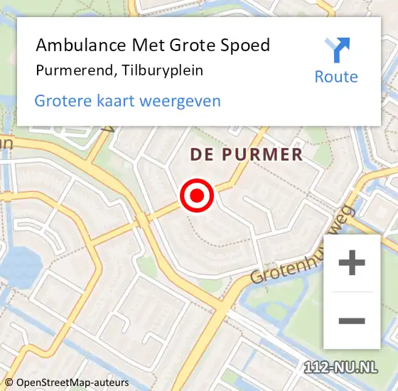 Locatie op kaart van de 112 melding: Ambulance Met Grote Spoed Naar Purmerend, Tilburyplein op 8 oktober 2019 01:01