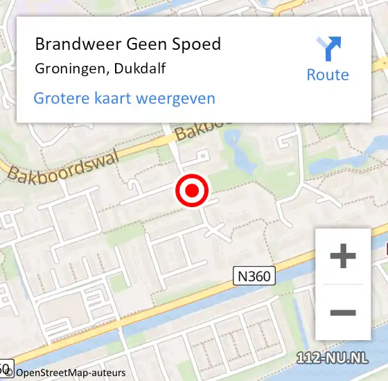 Locatie op kaart van de 112 melding: Brandweer Geen Spoed Naar Groningen, Dukdalf op 8 oktober 2019 07:32