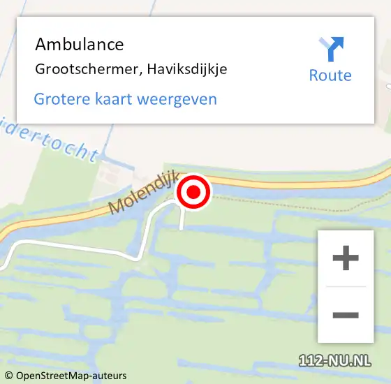 Locatie op kaart van de 112 melding: Ambulance Grootschermer, Haviksdijkje op 8 oktober 2019 08:10