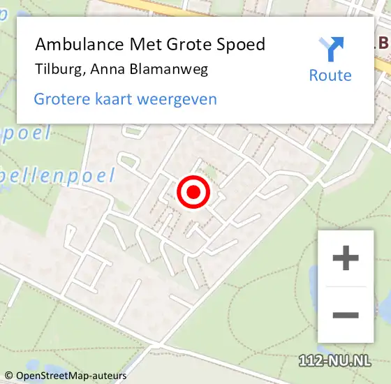 Locatie op kaart van de 112 melding: Ambulance Met Grote Spoed Naar Tilburg, Anna Blamanweg op 8 oktober 2019 09:56