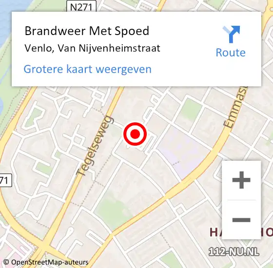 Locatie op kaart van de 112 melding: Brandweer Met Spoed Naar Venlo, Van Nijvenheimstraat op 8 oktober 2019 11:38