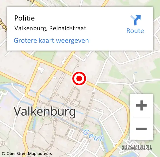 Locatie op kaart van de 112 melding: Politie Valkenburg, Reinaldstraat op 8 oktober 2019 12:05