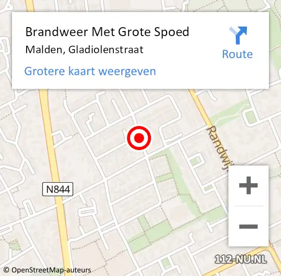 Locatie op kaart van de 112 melding: Brandweer Met Grote Spoed Naar Malden, Gladiolenstraat op 8 oktober 2019 12:39