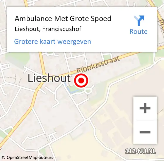 Locatie op kaart van de 112 melding: Ambulance Met Grote Spoed Naar Lieshout, Franciscushof op 8 oktober 2019 13:51