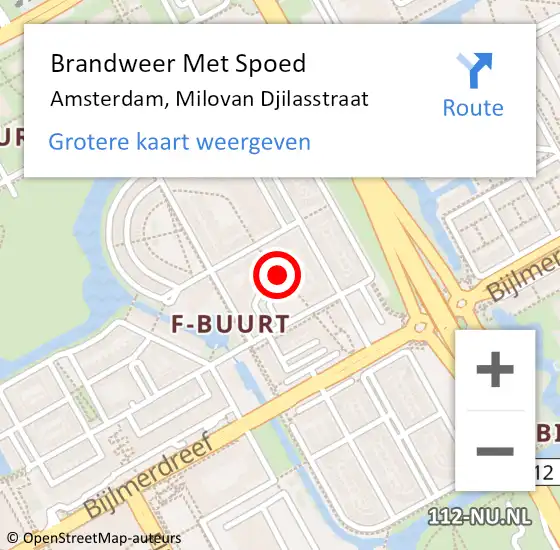 Locatie op kaart van de 112 melding: Brandweer Met Spoed Naar Amsterdam, Milovan Djilasstraat op 8 oktober 2019 14:01